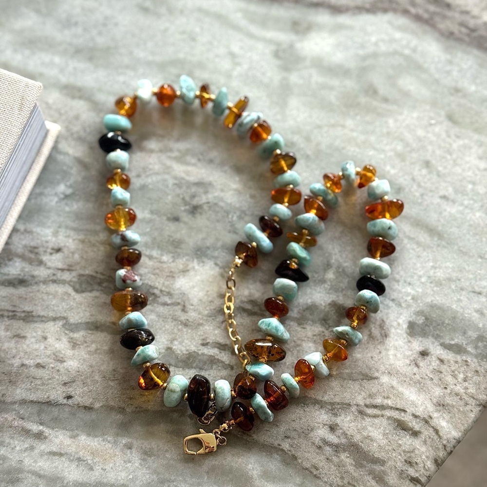 Amber and Larimar  Necklace